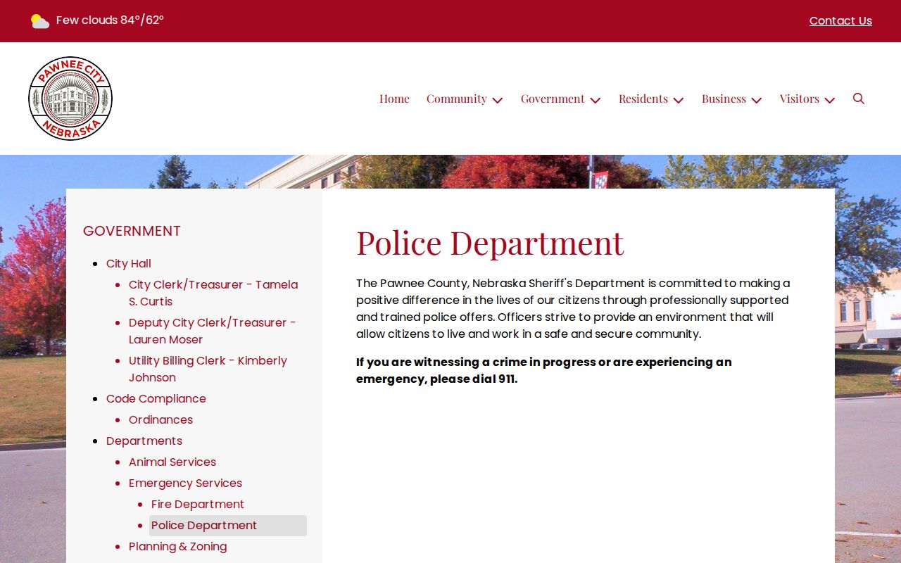 Pawnee City booking-record route on the sheriff-centered police page